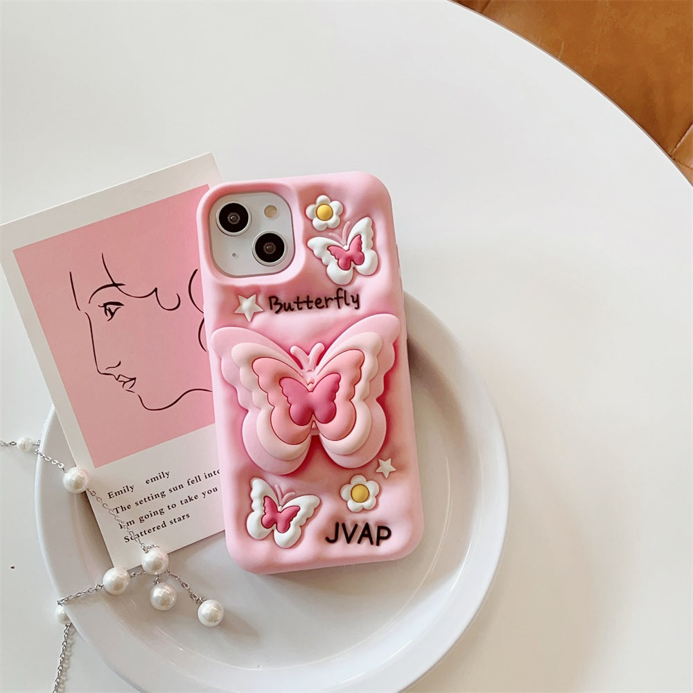 3D Cartoon Butterfly Flower Pop Stand Phone Case with Holder